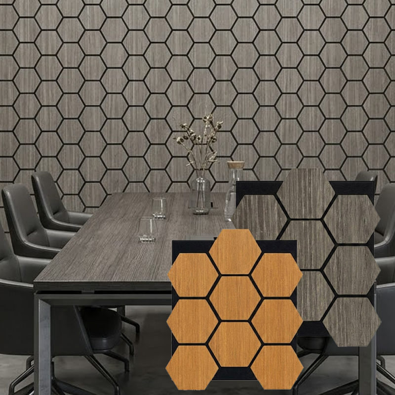 Hexagon Wood Acoustic Panel High Density Sound Absorbing Hexagonal Wooden Wall Tiles Modern Interior Acoustic Cladding