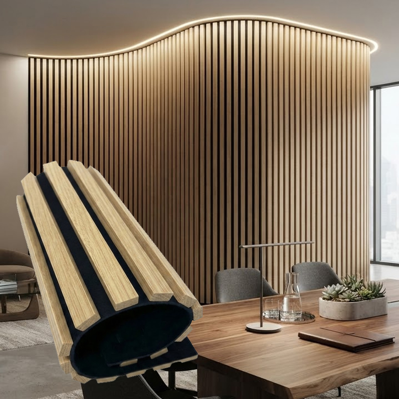 Curved Flexible Acoustic Panel Bendable Wooden Slat Wall Covering Decorative Sound Proofing Board for Interior Decor